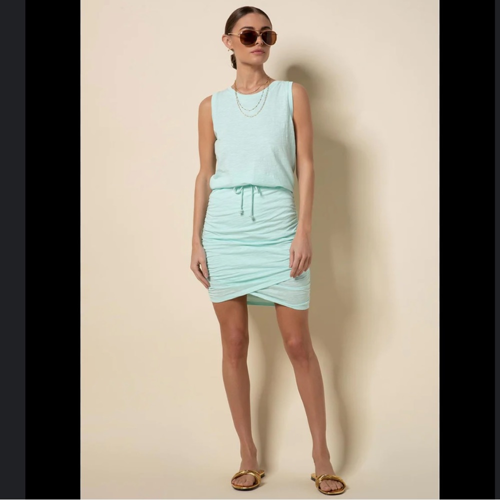 TART Blue Light Lilia Sleeveless Scrunched Bottom Drawstring Dress S